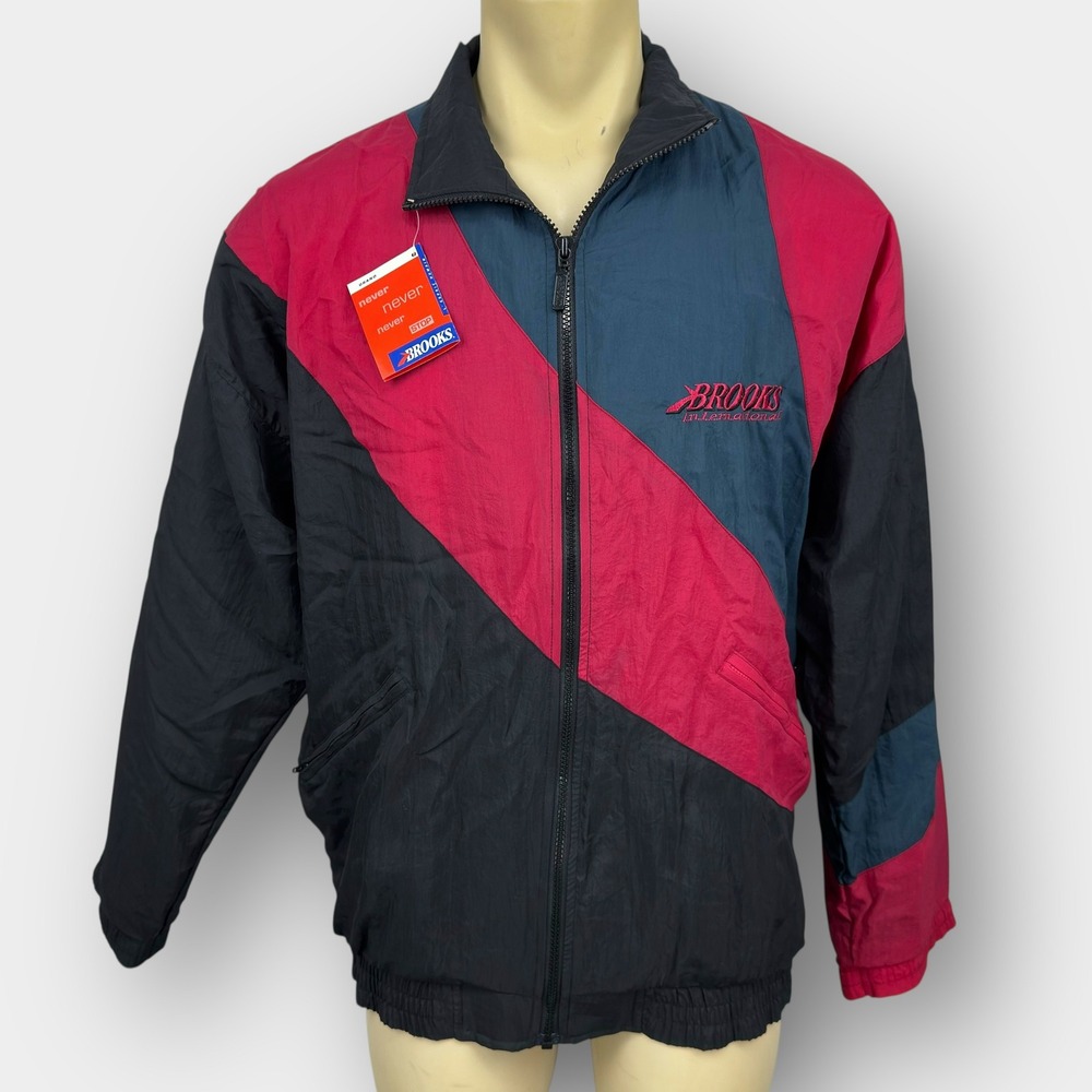 Brooks International Vintage 90s Windbreaker Jacket L Retro Colorblock Deadstock